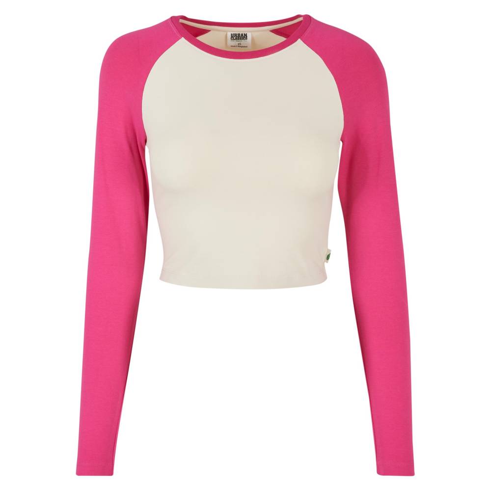 Urban Classics - Organic Cropped Retro Baseball Lange ärmel top - Elfenbeinfarben/Rosa